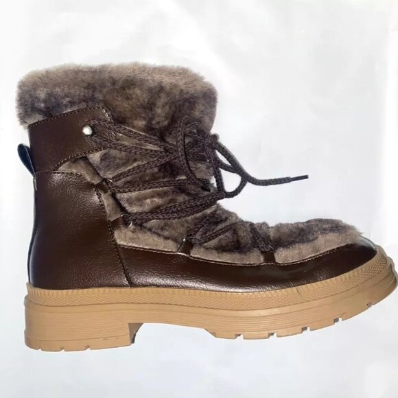Steve Madden Dione Snow Boots Womens Size 9 M Brown Leather Faux Fur DION02S1 - Picture 2 of 4